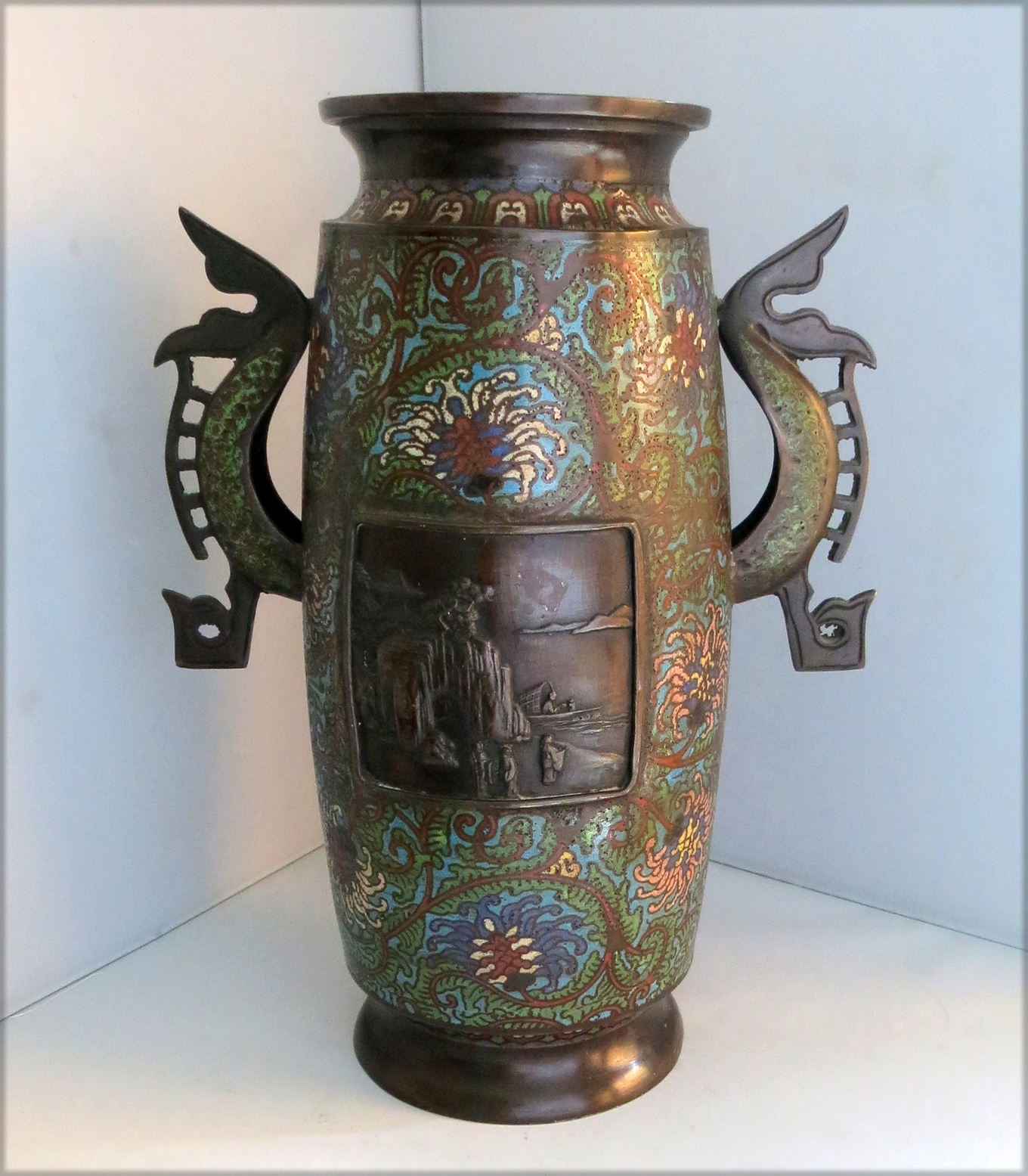 Antique Japanese Bronze Champlevé Enamel Vase | Modernism